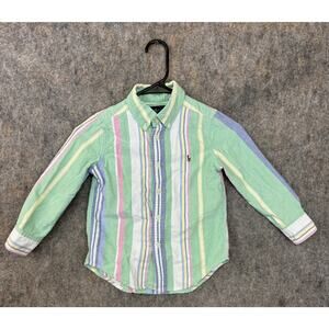 Ralph Lauren Boys Shirt Size 4 Button Down Striped Pastels Cotton Long Sleeve*